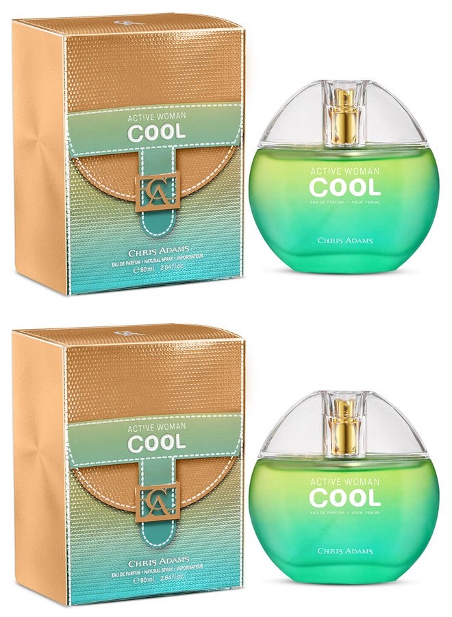 كريس أدمز عبوتان من عطر كريس آدامز أكتيف وومان كول أو دو بارفان 80 مل، عطر منعش برائحة مائية يدوم طويلاً للنساء الواثقات من أنفسهن - Image 1